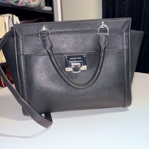 Michael Kors Hamilton Black Saffiano Leather Satchel Crossbody